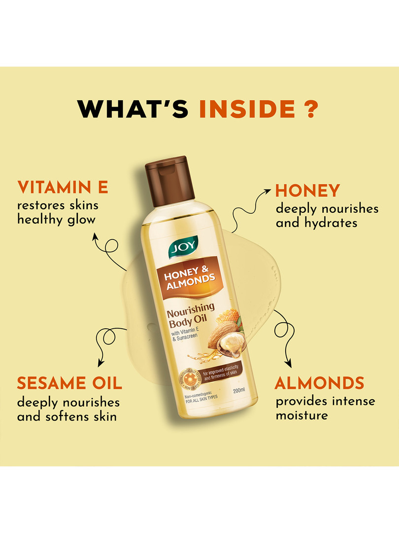 JOY Honey & Almonds Nourishing Body Oil, With Vitamin E & Sunscreen - 200 ml